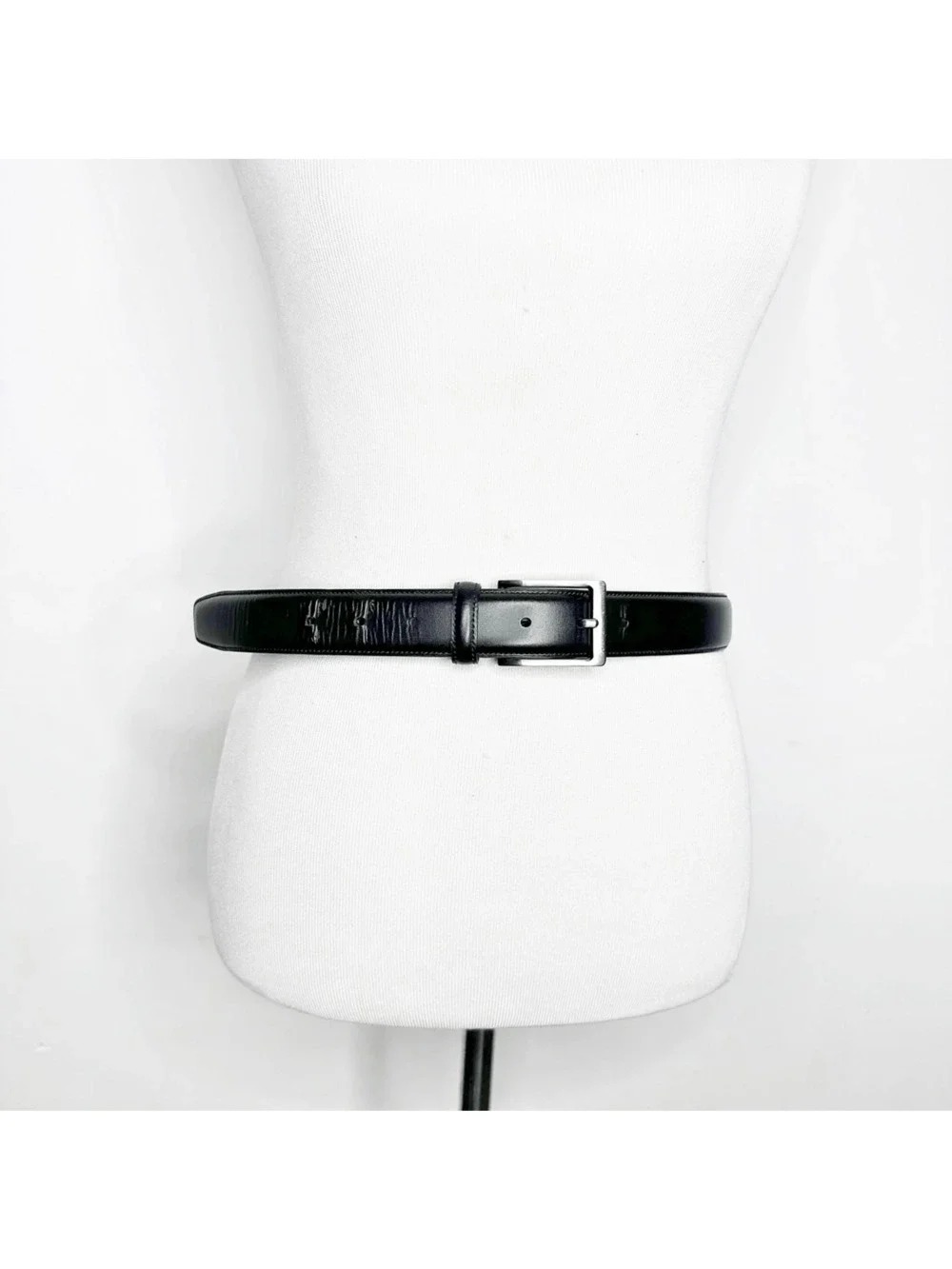 PENGUIN Black LEATHER Dress belt smooth silver hardware HN32051 Men's 32